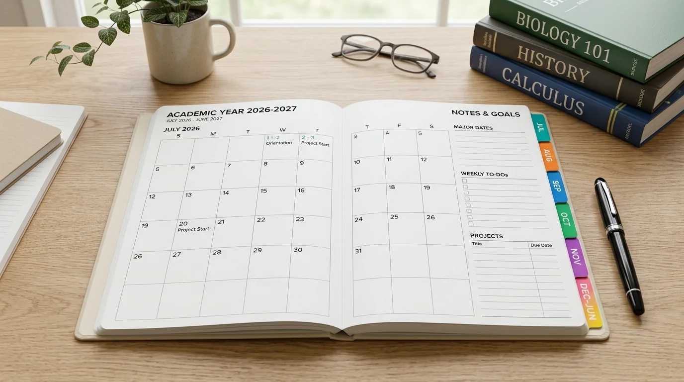 Illustration of a 2026 to 2027 school year calendar layout