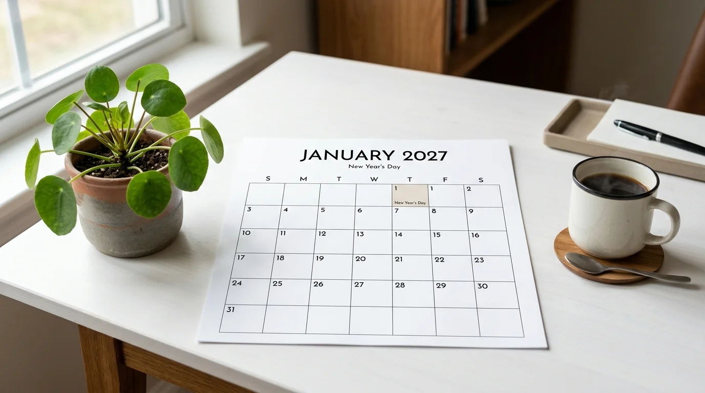 Illustration highlighting that 2027 begins on a Friday with 52 calendar weeks