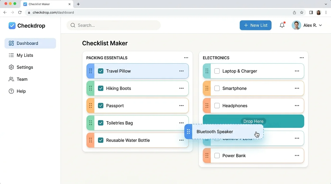 Illustration of a grouped checklist with items being dragged into a new order