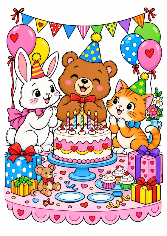 Ejemplo coloreado de Fiesta de cumpleaños de animales
