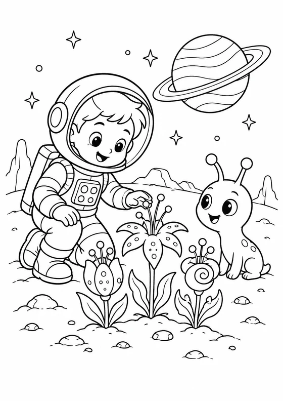 Astronauta en un jardín extraterrestre
