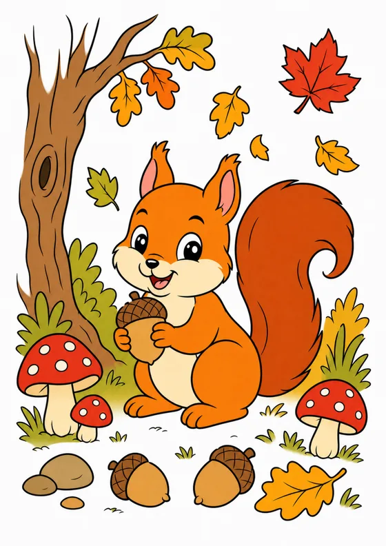 Colored reference example for Autumn Squirrel and Leaves