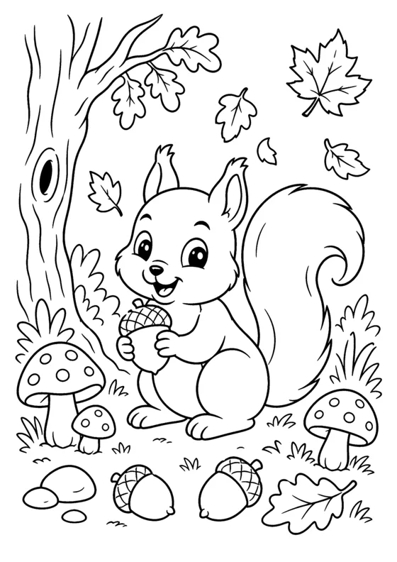 Free printable coloring page of an autumn squirrel