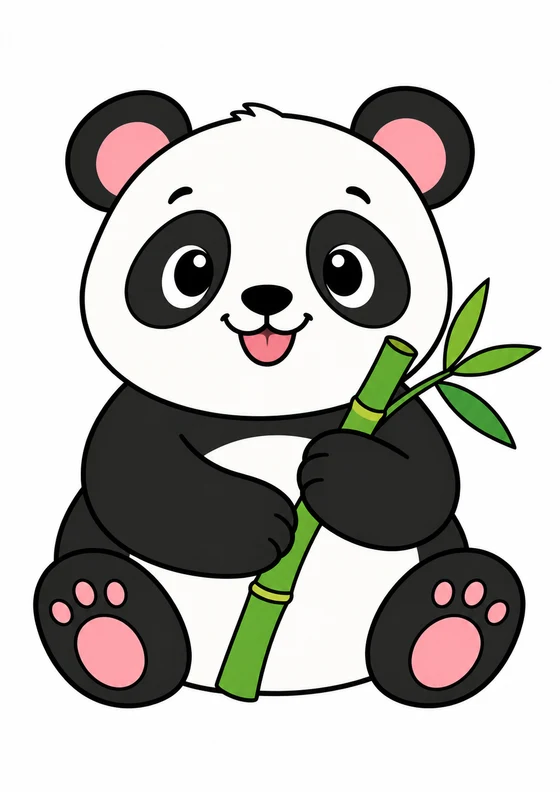 Ejemplo coloreado de Panda con bambú