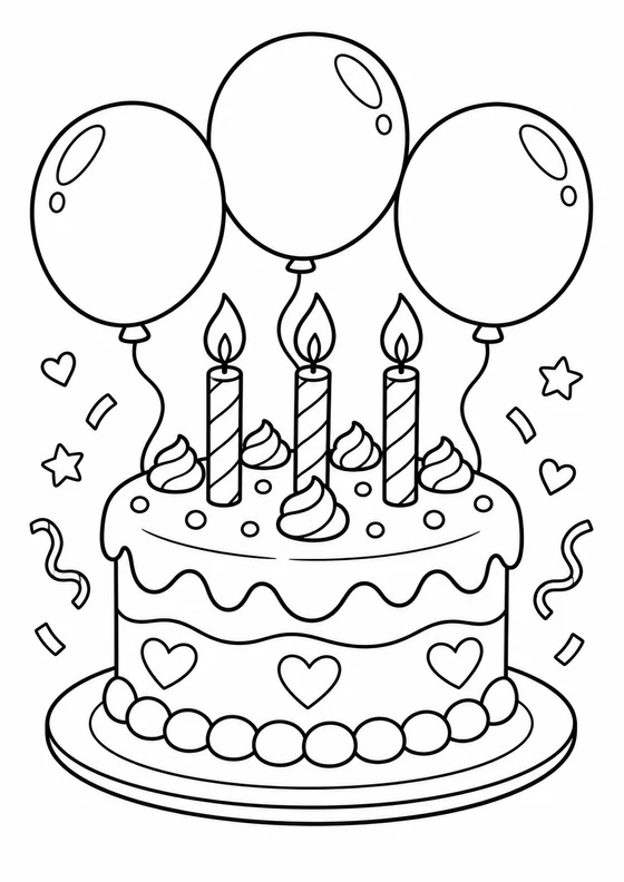 Tarta de cumpleaños y globos