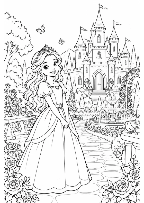 Princesa y jardín del castillo