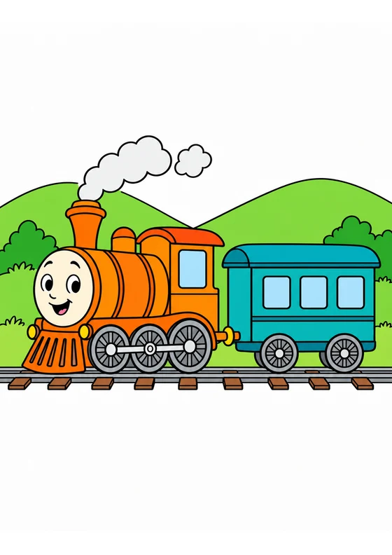 Ejemplo coloreado de Alegre tren de vapor