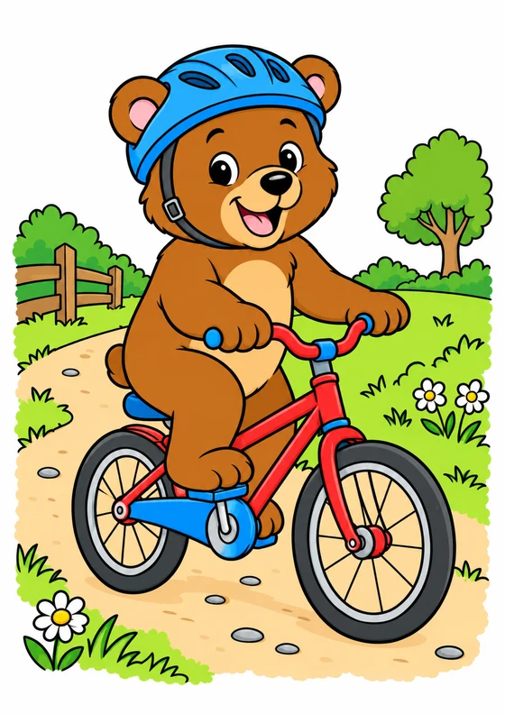 Ejemplo coloreado de Osito en bicicleta