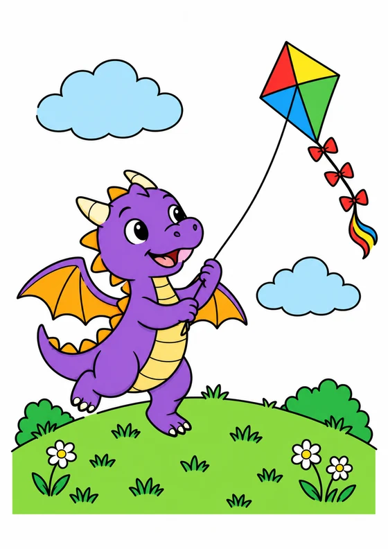 Ejemplo coloreado de Dragoncito volando una cometa