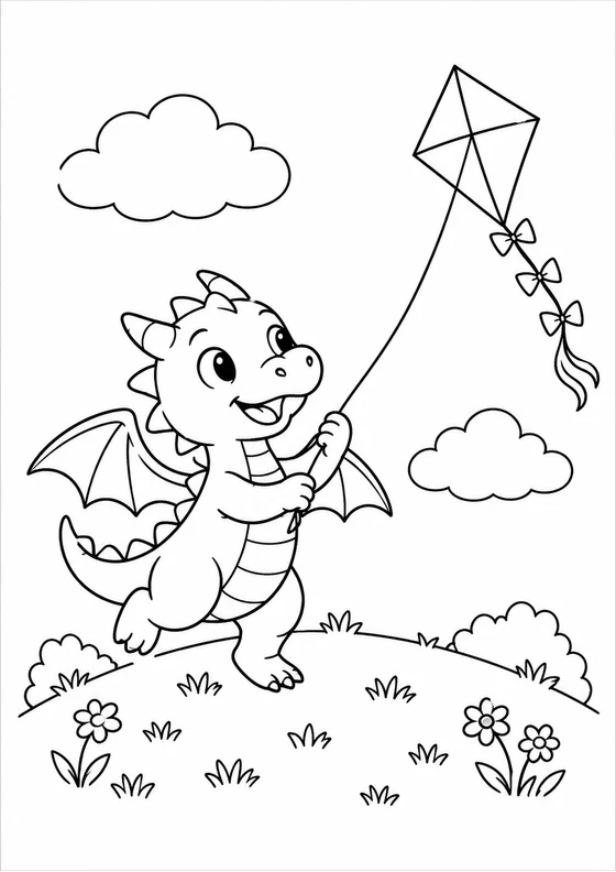 Dragoncito volando una cometa