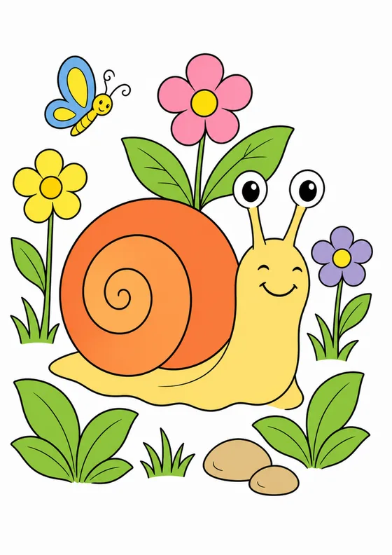 Colored reference example for Garden Snail and Flowers
