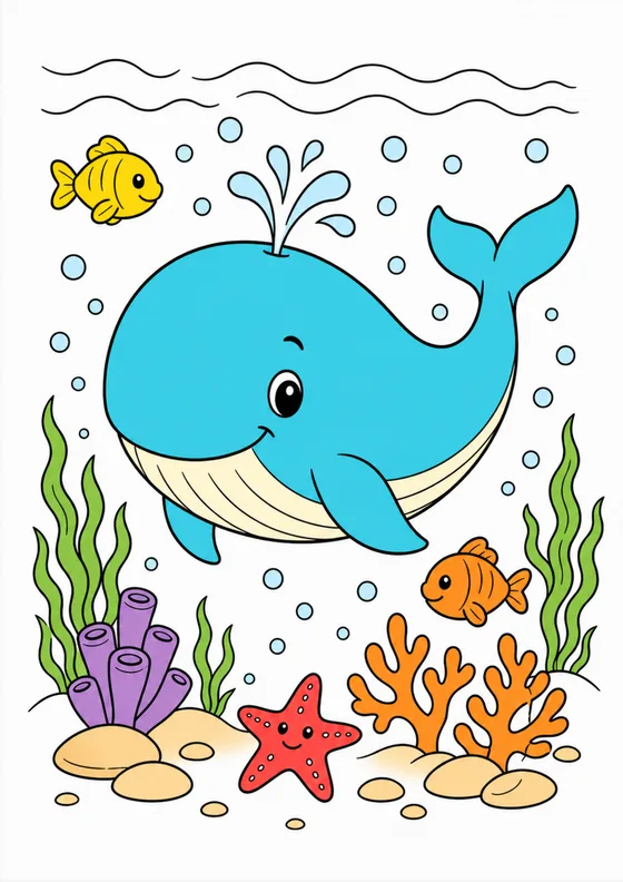 Colored reference example for Happy Whale and Bubbles