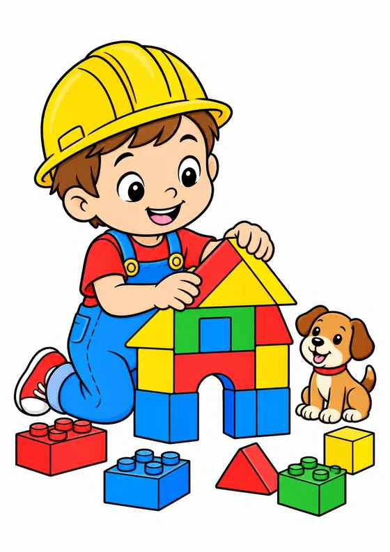 Ejemplo coloreado de Pequeño constructor y casa de bloques
