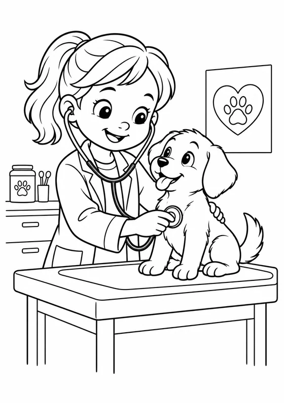 Pequeño veterinario con cachorro