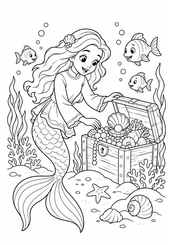 Sirena y cofre del tesoro