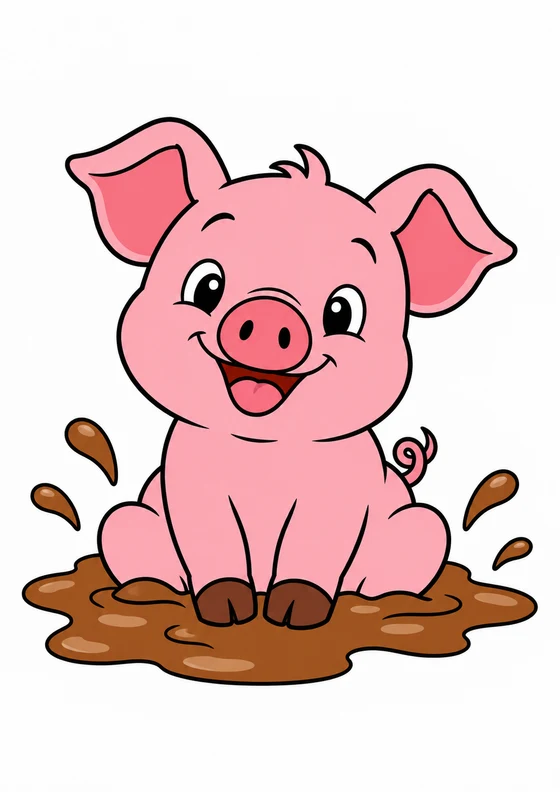 Ejemplo coloreado de Cerdito en un charco de barro