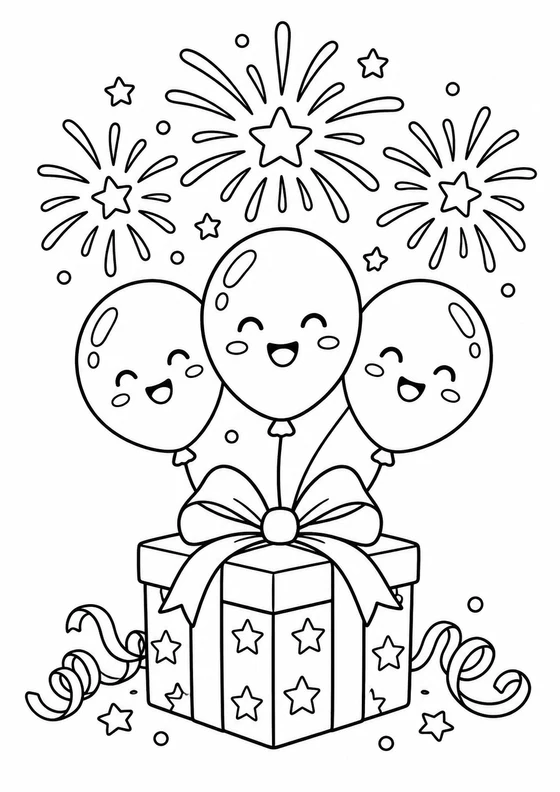Fuegos artificiales y globos de Año Nuevo