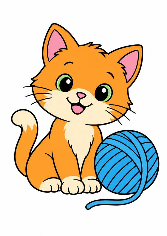 Ejemplo coloreado de Gatito con ovillo de lana