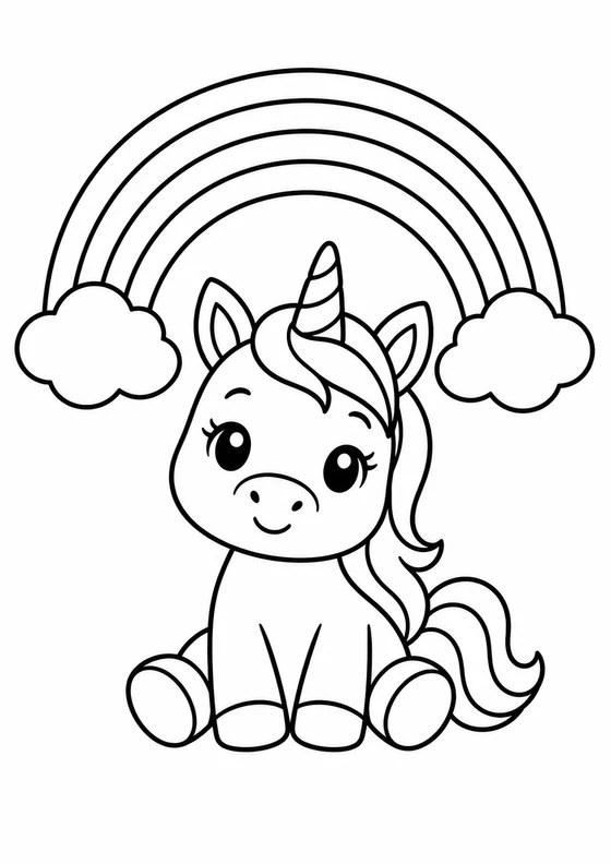 Bebé unicornio con arcoíris