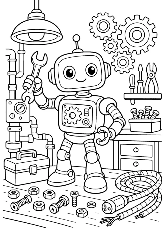 Free printable coloring page of an original friendly robot
