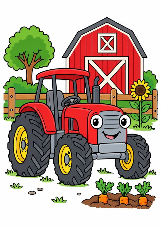 Ejemplo coloreado de Tractor en la granja