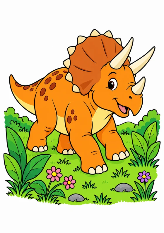 Ejemplo coloreado de Triceratops en el prado