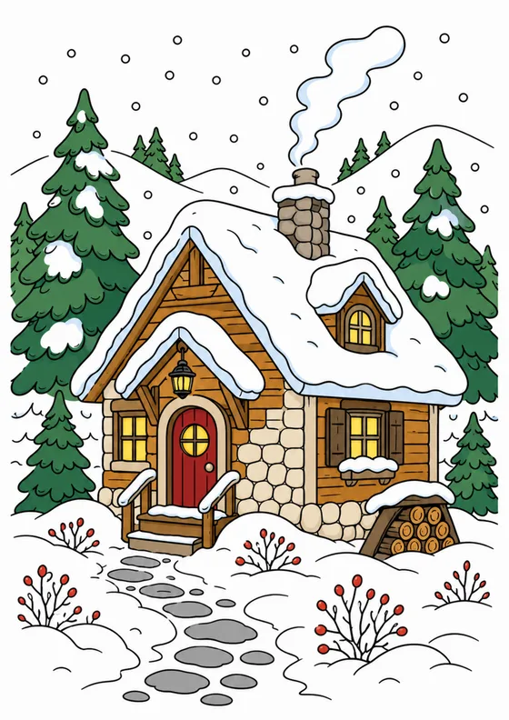 Colored reference example for Quiet Winter Cabin