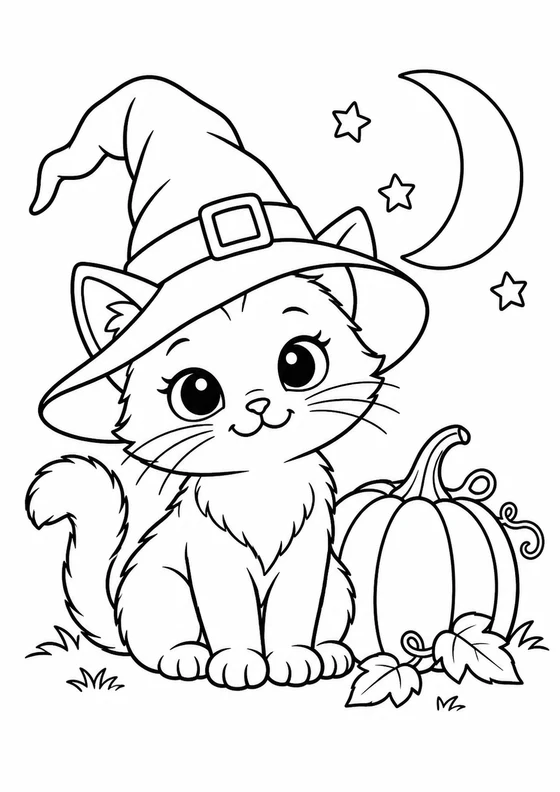 Gatito con sombrero de bruja