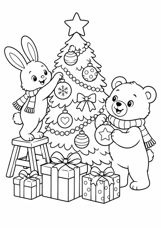 Animales decorando el árbol de Navidad