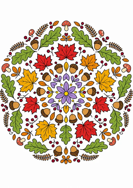 Colored reference example for Woodland Leaf Mandala