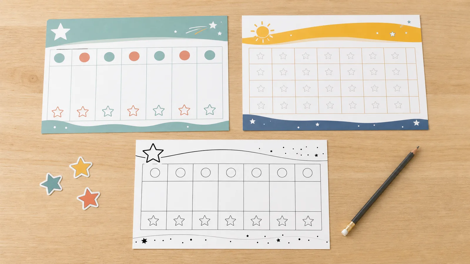 Weekly, monthly, color and black-and-white reward chart formats