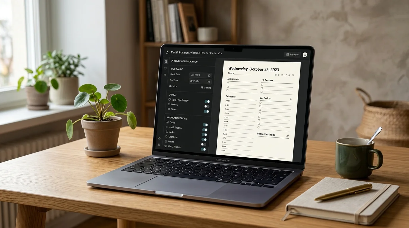 Illustration of the free printable planners hub linking to daily and weekly generators