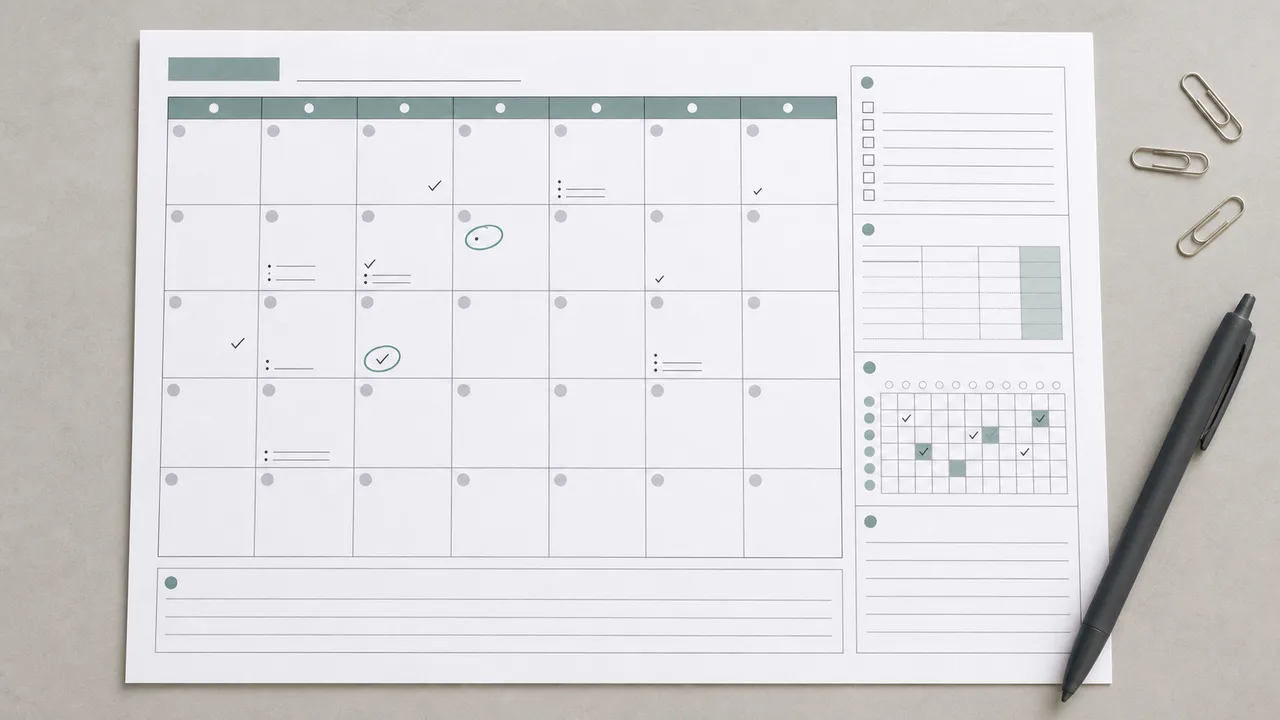 Monthly planner printable with task, bill, habit tracker and notes modules