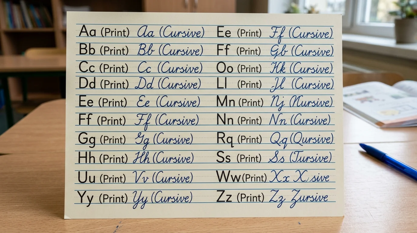 Close-up of three-line handwriting guides showing a heavy baseline, dashed midline and light top line