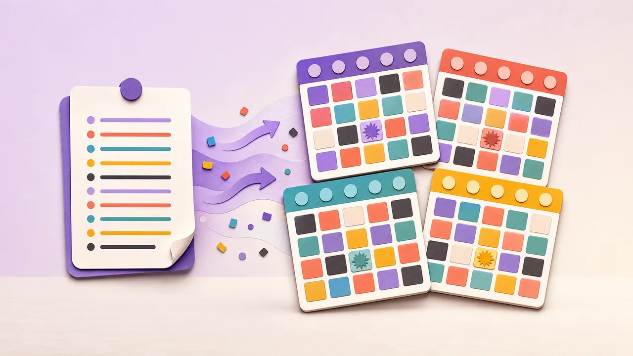 A custom list turning into four unique printable bingo cards