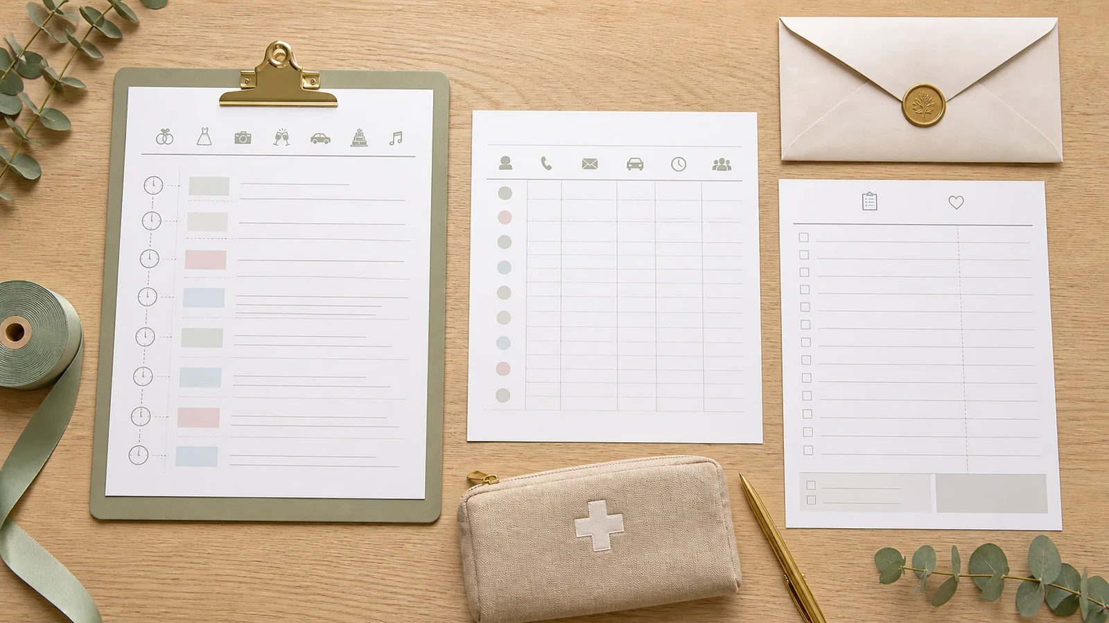 Wedding-day timeline, vendor contact page and final checklist ready for a coordinator handoff