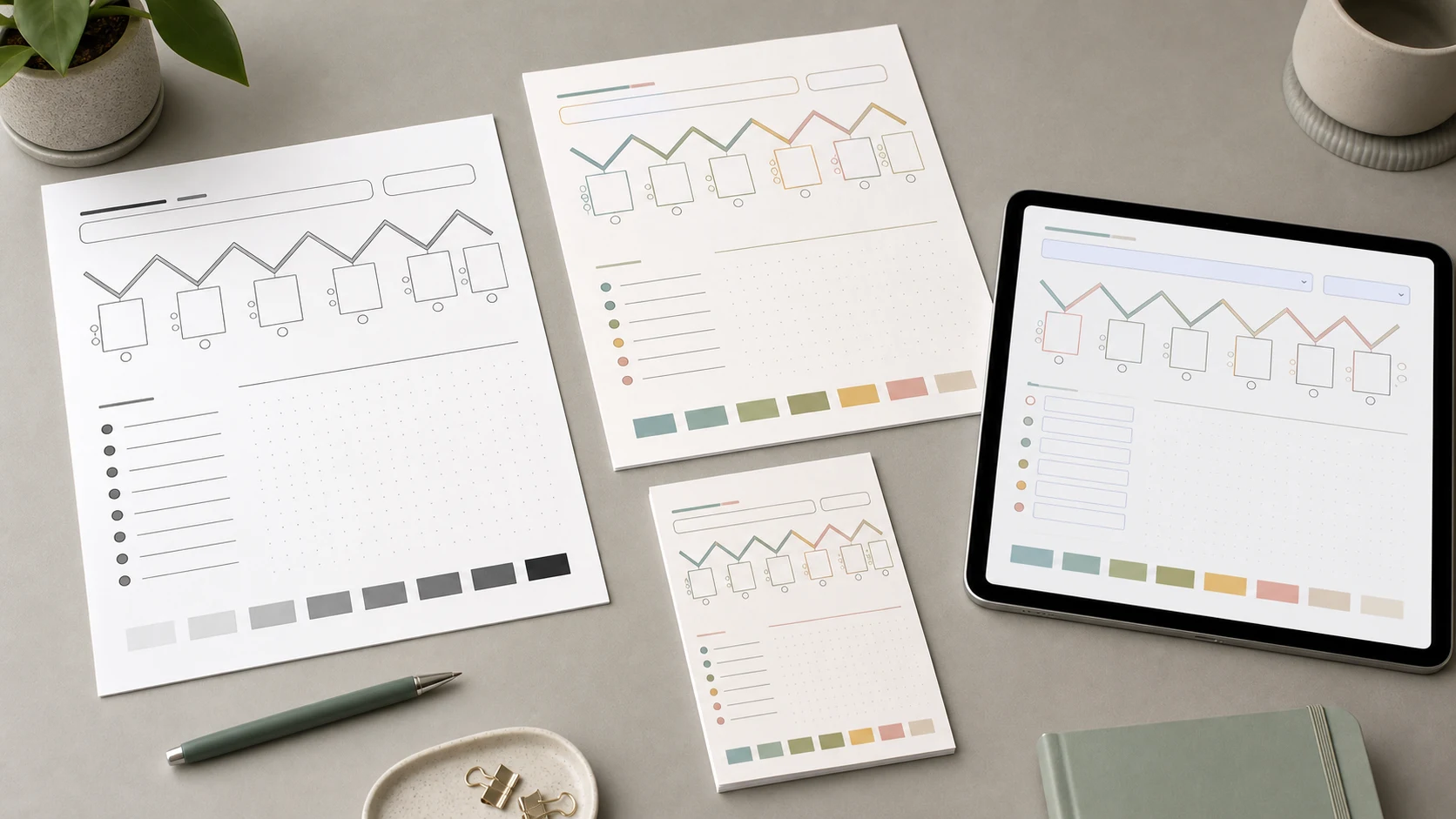 Black-and-white, color, A5 and fillable PDF mood tracker formats