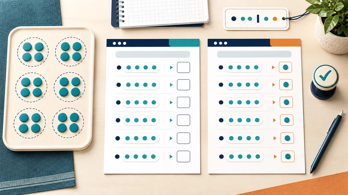 Exact division groups beside coordinated worksheet and checked answer pages