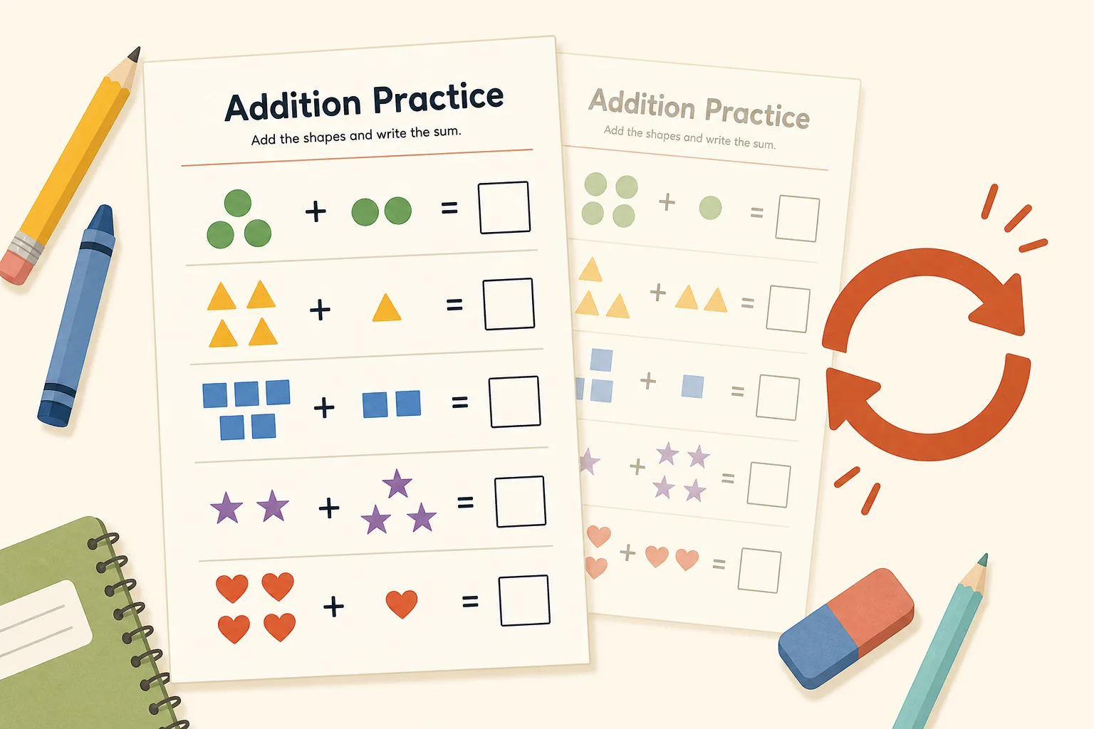 Illustration showing a worksheet regenerating with a new set of questions