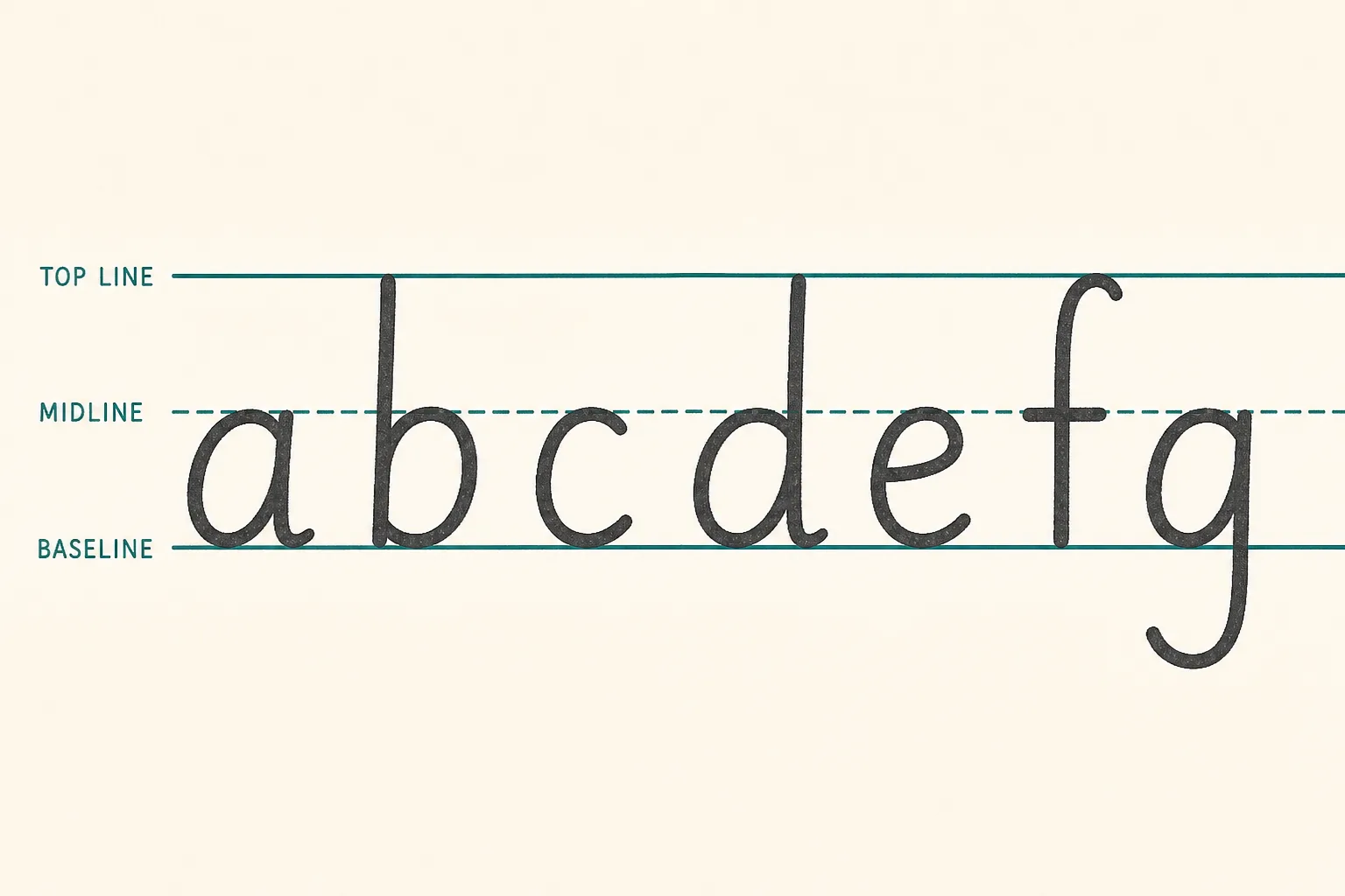 Illustration of handwriting guide lines aligned to letter height