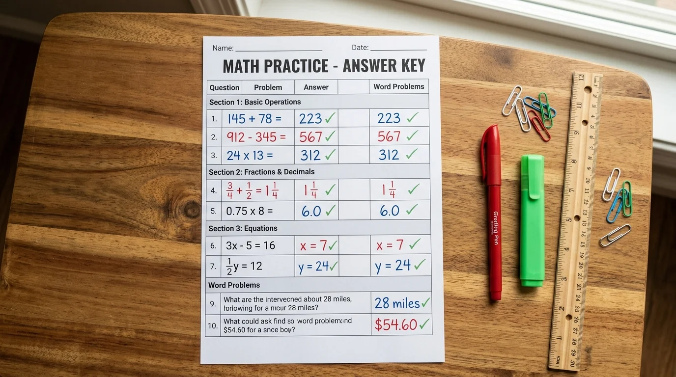 Illustration of an answer key page with every answer verified