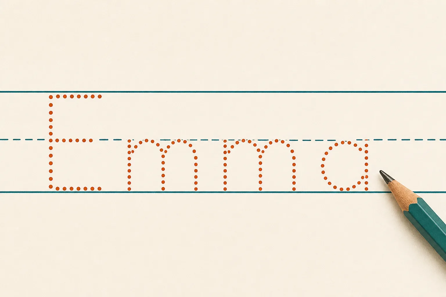 Illustration showing how our name tracing worksheet generator aligns letters precisely on three-line guides